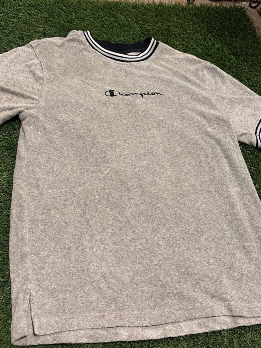 Champion Heather Gray Short Sleeve Crewneck with Black Trim